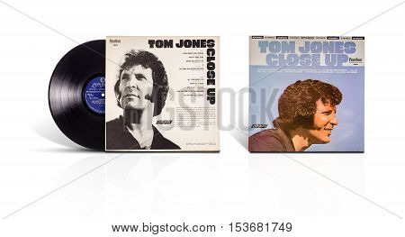 Rishon LeZion Israel-August 12 2016: Old used vinyl stereo album Tom Jones Close Up. Produced in Mexico by Fonografico Fabrica De Discos Peerless S.A. Licensed by London Records Inc 1972 S-1629B
