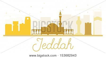 Jeddah City skyline golden silhouette. Vector illustration. Simple flat concept for tourism presentation, banner, placard or web site. Business travel concept. Cityscape with landmarks