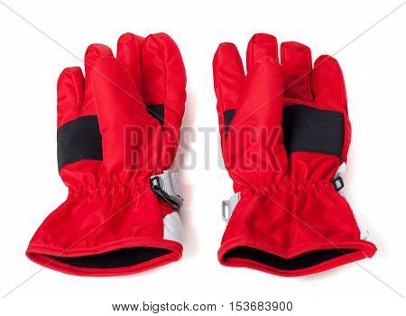 Pair of winter ski gloves isolated on white background