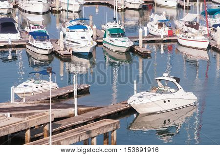 Yachts And Boats In Marina.