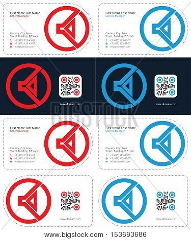 red and blue colors, speaker business cards with a qr code, die cut cards