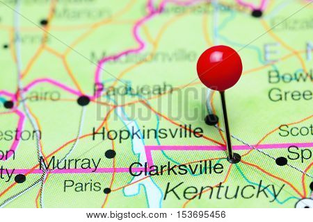 Clarksville pinned on a map of Tennessee, USA