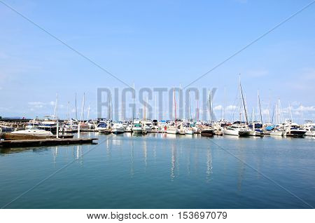 Yachts And Boats In Marina.