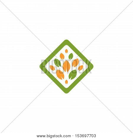 Isolated abstract green and orange color rhombus shape tree logo. Leaf logotype. Natural cosmetics icon. Eco system element. Organic products sign. Healthcare emblem. Vector leaf illustration