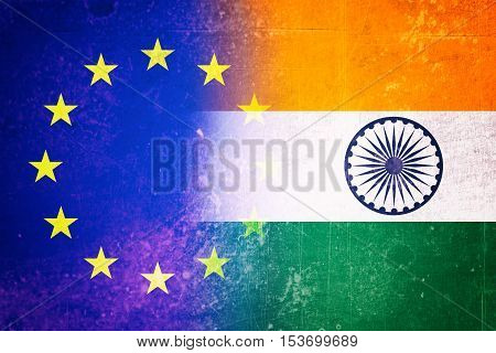 EU and India flag - Vintage flag concept