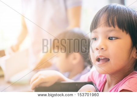 Japanese girl having fun in classroom vitnage tone