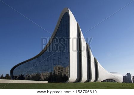 BAKU AZERBAIJAN - SEPTEMBER 18 2016: HEYDAR ALIYEV CENTER MUSEUM: Haydar Aliyev Centre designed by architect Zaha Hadid and won the Design Museums Design of the 2014 Year Award