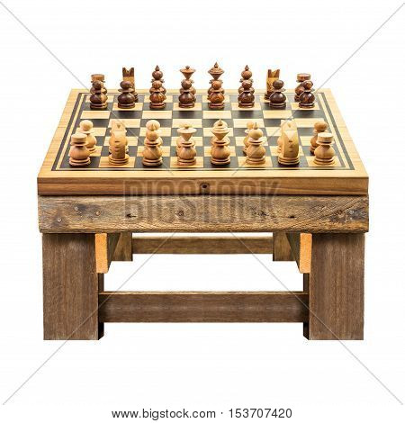 Wooden chess on table isolated on white background with clipping path