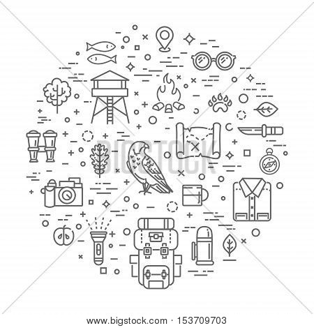 Flat design thin line style modern vector illustration icons set of city trip outdoor objects