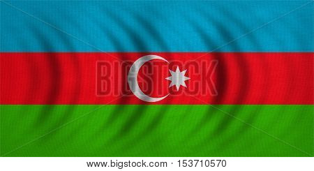Azerbaijani national official flag. Patriotic symbol banner element background. Correct colors. Flag of Azerbaijan wavy with real detailed fabric texture accurate size illustration