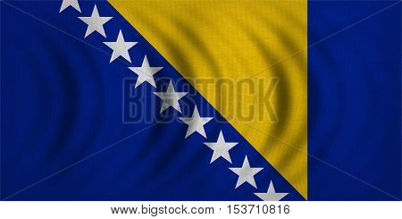 Bosnian and Herzegovinian national official flag. Patriotic symbol banner element background. Correct color. Flag of Bosnia and Herzegovina wavy detailed fabric texture accurate size illustration