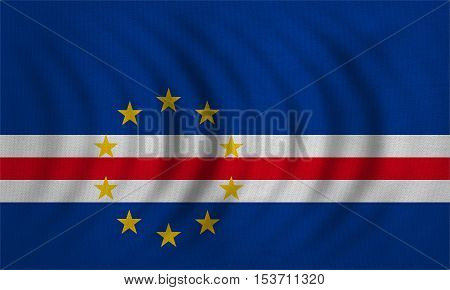 Cape Verdean national official flag. African patriotic symbol banner element background. Correct colors. Flag of Cape Verde wavy with real detailed fabric texture accurate size illustration
