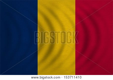 Chadian national official flag. African patriotic symbol banner element background. Correct colors. Flag of Chad wavy with real detailed fabric texture accurate size illustration