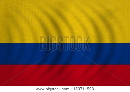 Colombian national official flag. Patriotic symbol banner element background. Correct colors. Flag of Colombia wavy with real detailed fabric texture accurate size illustration