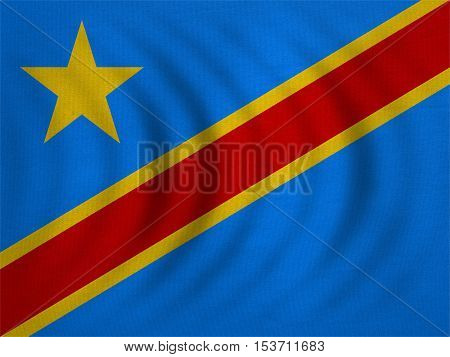 DR Congo national official flag. African patriotic symbol banner element background. Correct color. Flag of Democratic Republic of the Congo wavy detailed fabric texture accurate size illustration