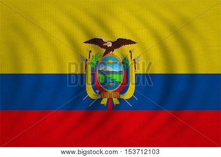 Ecuadorian national official flag. Patriotic symbol banner element background. Correct colors. Flag of Ecuador wavy with real detailed fabric texture accurate size illustration