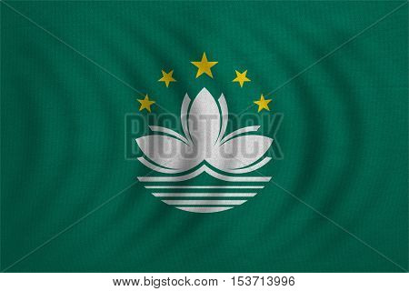 Macanese official flag. Patriotic chinese symbol banner element background. Macau is special region of PRC. Correct colors. Flag of Macau wavy detailed fabric texture accurate size illustration