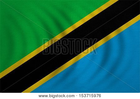 Tanzanian national official flag. African patriotic symbol banner element background. Correct colors. Flag of Tanzania wavy with real detailed fabric texture accurate size illustration