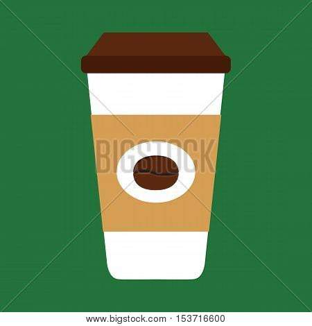 Flat icon disposable coffee cup with coffee beans. Vector illustration.