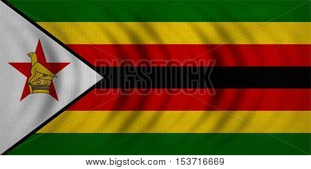Zimbabwean national official flag. African patriotic symbol banner element background. Correct colors. Flag of Zimbabwe wavy with real detailed fabric texture accurate size illustration