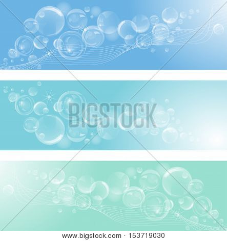 Soap bubbles backgrounds. Horizontal vector illustrations for your design.