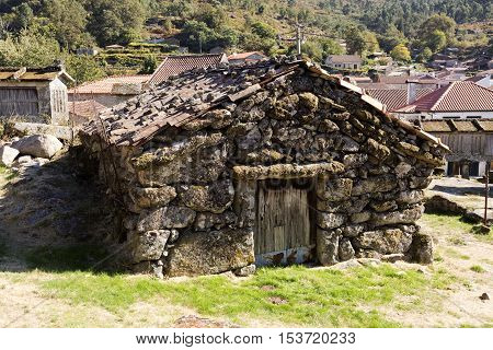 Typical shed built in stone used to keep the agriculture tools in the Lindoso region Northern Portugal