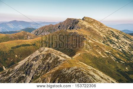 Low Tatras National Park Mountain Ridge. Way to Mount Dumbier.