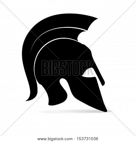 Antiques Roman or Greek helmet for head protection soldiers with a crest of feathers or horsehair with slits for the eyes and mouth vector illustration