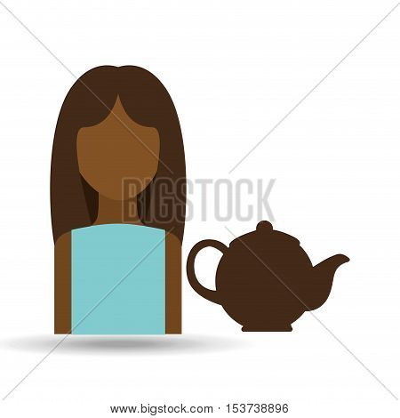 character girl pot coffee icon graphic vector illustration