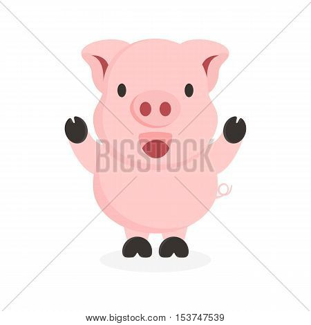 cute flat pig character with happy face