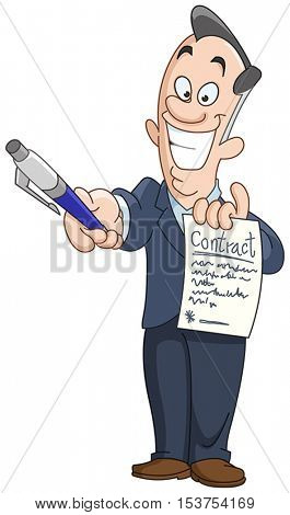 Businessman holding a contract and handing over a pen for signature