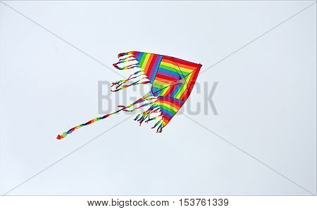 Detail view of colored kite flying in the sky