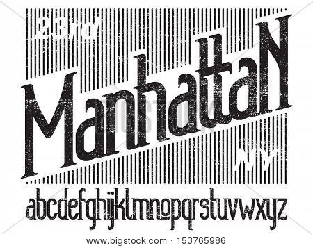 Manhattan - modern thin line font. Minimalistic typeface. Alphabet letters and numbers