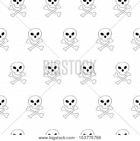 Vector skull and bones crossed seamless pattern. Diagonal tile, phantasy pattern. Transparent background.