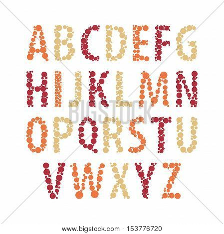 Vector color abstract alphabet. English alphabet. Cute abc design for poster, card, print. Rounded font with dots effect letters. Bright modern multicircles type. Vector Dotted Alphabet.