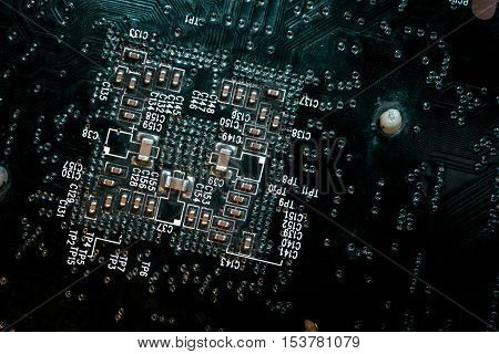 Closeup of computer micro circuit board as a techno background