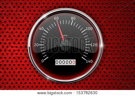 Speedometer on red perforated background. Allowed speed - sixty kmh. Vector illustration