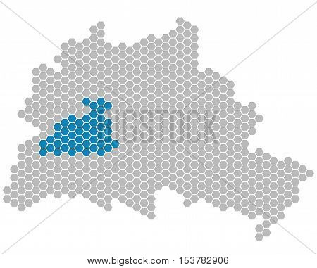 Set: Map of Berlin with grey and blue Pixels showing district of Charlottenburg-Wilmersdorf