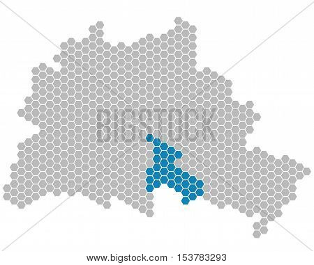 Set: Map of Berlin with grey and blue Pixels showing district of Neukoelln