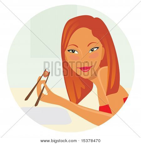 Girl with sushi