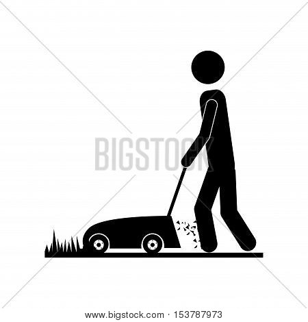 person using lawn mower icon image vector illustration design
