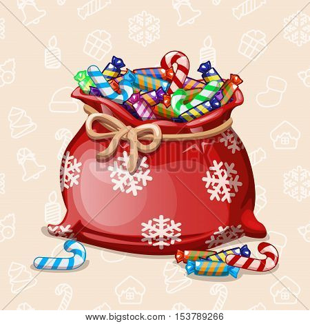 cartoon full Chiristmas bag of with candy in vector