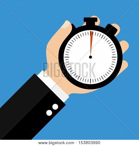 Hand holding Stopwatch showing 1 Second or 1 Minute - Flat Design