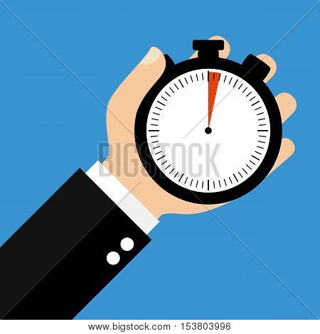 Hand holding Stopwatch showing 2 Seconds or 2 Minutes - Flat Design