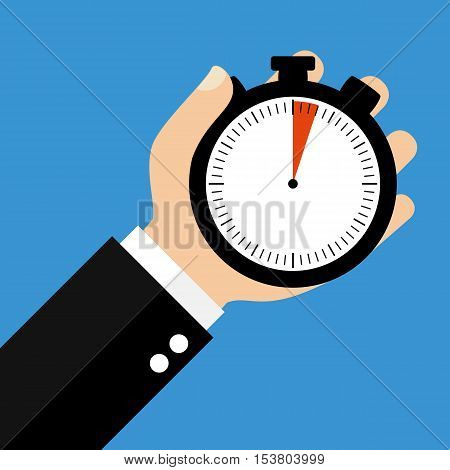 Hand holding Stopwatch showing 3 Seconds or 3 Minutes - Flat Design