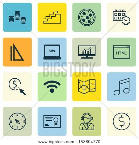 Set Of 16 Universal Editable Icons. Can Be Used For Web, Mobile And App Design. Includes Icons Such