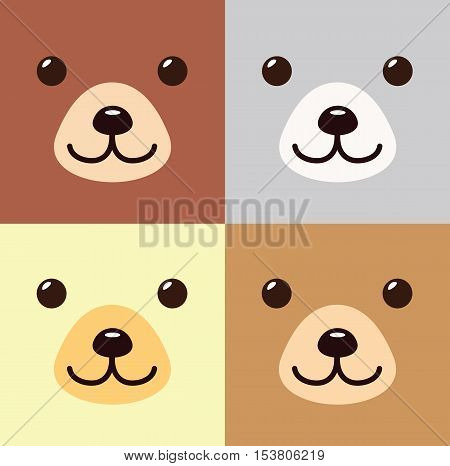 Bear Kawaii Cartoon In Different Colors Set Cute Icon - Bear Animal Flat Isolated Design Vector Illustration Stock