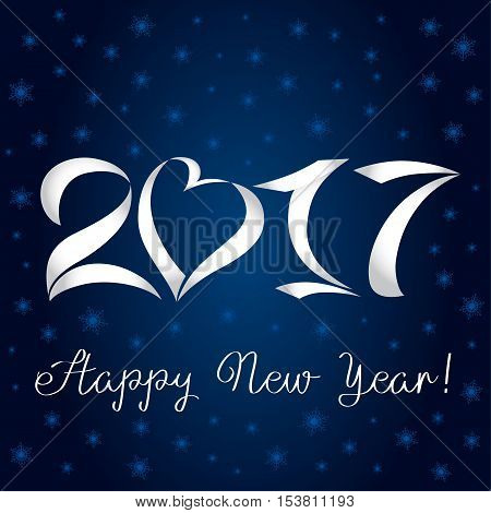 2017 winter card white figures. Happy holidays card white numbers 2017 with a zero in the form of heart