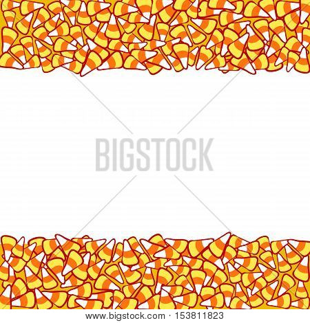 Candy corn double border, isolated on white. Halloween vector frame. Hand drawn sketchy background, October 31 design element for halloween party invitation card