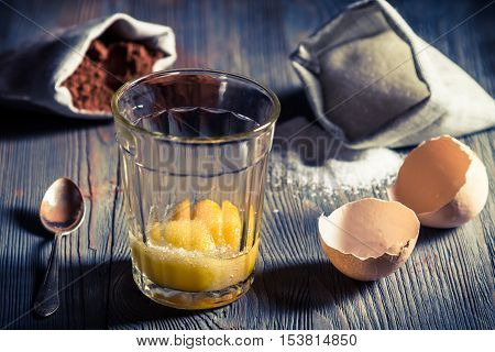 Rural dessert made ​​of yolks sugar and cocoa